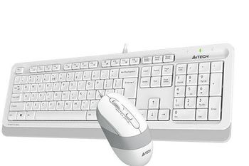Keyboard & Mouse A4Tech F1010, Laser Engraving, Splash Proof, 1600 dpi, 4 buttons, White/Grey, USB 