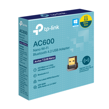 USB2.0 Nano Wi-Fi AC Dual Band LAN + Bluetooth 4.2 Adapter TP-LINK "Archer T2UB Nano", 600Mbps 