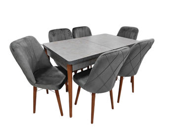Set MDF masă Kelebek II aris antrasit + 6 scaune Karegold gri 