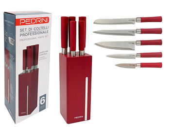 Set 5 cutite Pedrini Professional, suport din lemn 