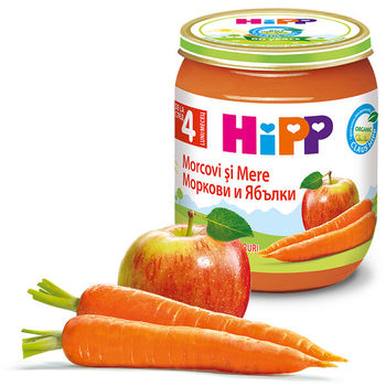 Piure de morcov și mere Hipp (4+ luni), 125g 