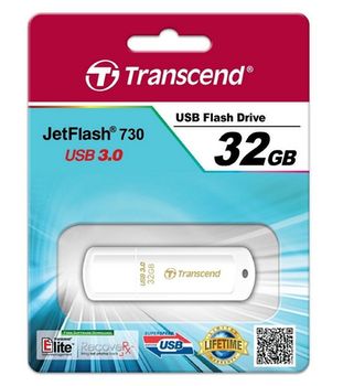 32GB USB3.1 Flash Drive Transcend "JetFlash  730", White, Classic (R/W:90/20MB/s) 
