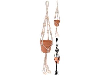 Ghiveci suspendabil Macrame 70cm si vazon de lut D12cm, H10.5cm 