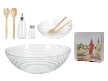 Set pentru salate 7buc (castron, 2linguri, 2recipente pentru condimente, 2sticle) 