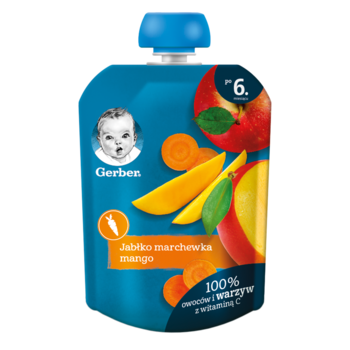 Pireu Gerber de mere, morcov, mango (6+ luni), 80g 