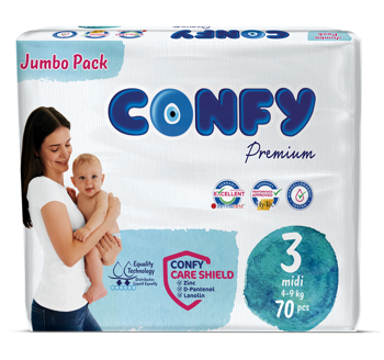 Подгузники детские Confy Premium Jumbo №3 MIDI (4-9 кг), 70 шт. 