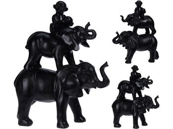 Statuie "Doi elefanti si maimuta" 36X32cm, ceramica, neagra 