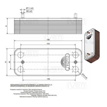 Schimbator secundar Zilmet ZB 190 (INOX AISI 316L) 12 placi Fondital Pictor, Zoom, Rocterm, Nobel, Ariston Uno, Beretta, Elexia, Solly, Termal, Rens, Biasi. 