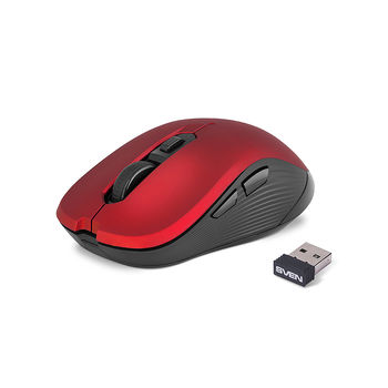 Mouse SVEN RX-560SW Wireless Red, Optical Mouse, 2.4GHz, Nano Receiver, 800/1200/1600dpi, 5+1(scroll wheel) Silent buttons, Switching DPI modes, Rubber scroll wheel, Red (mouse/мышь)