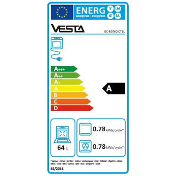 Plita pe gaz Vesta GC-E6060iCT/RBL/EUR NG, Negru 