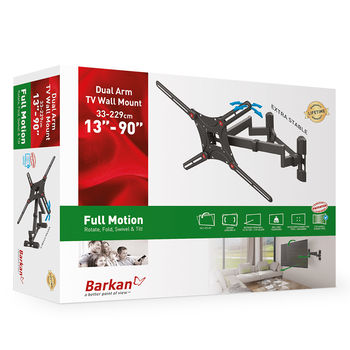Wall Mount Barkan ''BM464L'' Black 13"-90" Full Motion, max.60kg, VESA mm: up to 600x400mm 