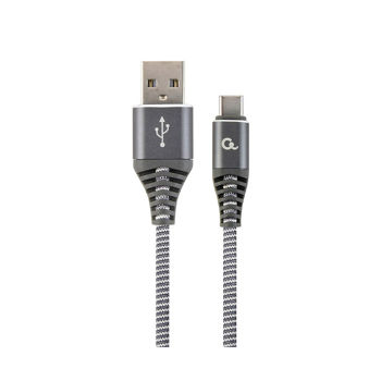 Gembird CC-USB2B-AMCM-1M-WB2, Spacegrey/White - 1m, Cable USB2.0/Type-C Premium cotton braided USB 2.0 A-plug to type-C plug, blister