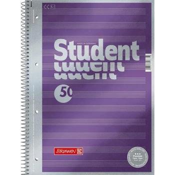Carnet Brunnen Notebook A4 College-Block pe spirala, pentru note, 50 foi 90 g/m2, coperta Lilac Metallic