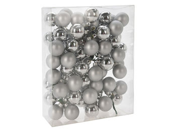 Set globuri din sticla 6X30mm pe o ramura, argintii 
