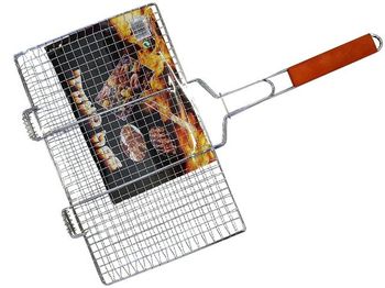 Решетка для гриля BBQ 25X42cm, с деревянной ручкой 