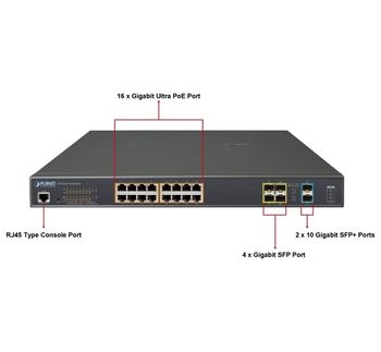 16-port Gigabit  Managed PoE+ Switch, Planet "GS-5220-16UP4S2X", with 4 SFP and 2 SFP+, steel case 