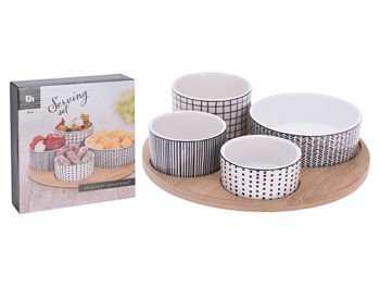 Set pentru aperitiv EH 5unitati, suport din lemn D22cm 