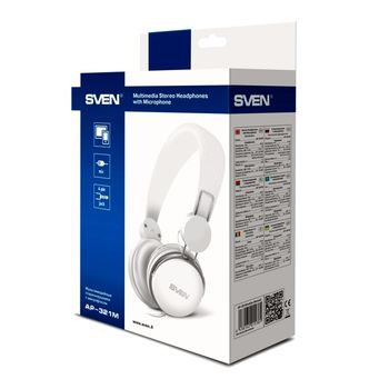 Headset SVEN AP-321M White, Microphone on the cable, 4pin 3.5mm mini-jack, cable 1.2m 