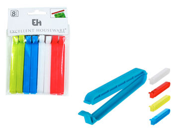 Набор зажимов для пакетов EH 8шт, 10сm, пластик, 4 цвета 