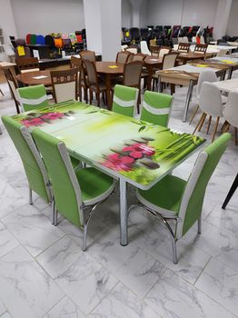Комплект Келебек ɪɪ 1078 + 6 стульев зеленые с белым 
