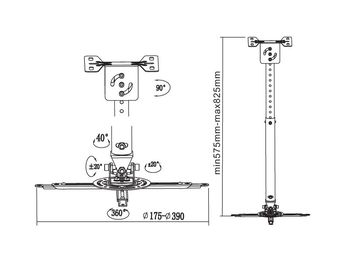 Ceiling Mount Reflecta "VEXUS" Universal  Silver, 575-825mm, max.load 20kg, 23066 