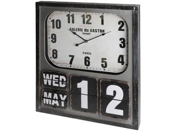 Ceas de perete cu calendar 50X30X5cm, metal/lemn 