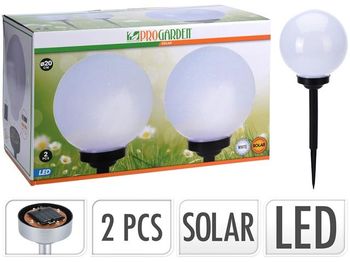 Set felinare pe baterie solara "Glob" 2buc D20cm, alb, plastic 