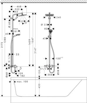 Sistema de dus Crometta E Showerpipe 240 1jet cu termostat pentru cada 