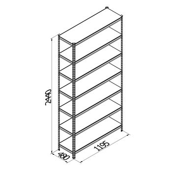 купить Стеллаж металлический с металлической плитой Gama Box 1195Wx480Dx2440H мм, 7 полок/MB в Кишинёве 