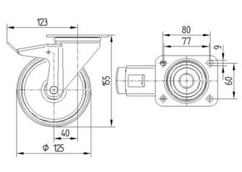 cumpără Roată pivotantă cu frână Ø 125 - 03830125 în Chișinău 