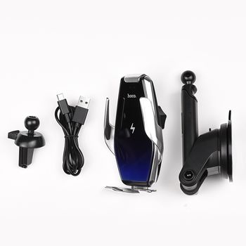 Hoco S14 Surpass (Wireless Charger 15W) [Silver] Suport auto cu încărcător wireless 
