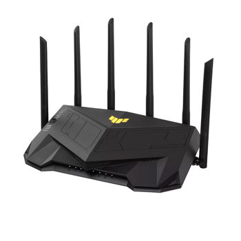 Router wireless WiFi ASUS TUF Gaming AX6000 Dual Band WiFi 6 Gaming Router, WiFi 6 802.11ax Mesh System, AX6000 1148 Mbps+4804 Mbps, dual-band 2.4GHz/5GHz, dedicated Gaming Port, Dual 2.5G Port, WAN 2.5G, LAN 1x2.5G, LAN: 4xRJ45 10/100/1000, ASUS Aura RGB, USB 3.2