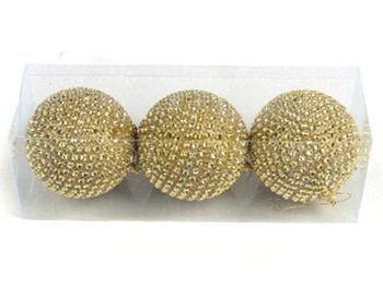 Set globuri pentru brad din margele 3bucX80mm auriu 
