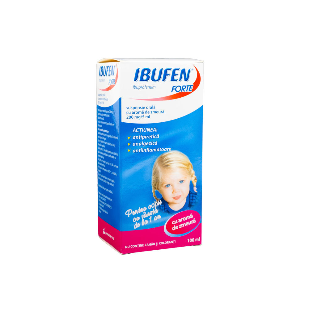 sarcină Parlament sferic  Ibufen Forte cu aroma de zmeura susp. orala 200mg/5ml 100ml
