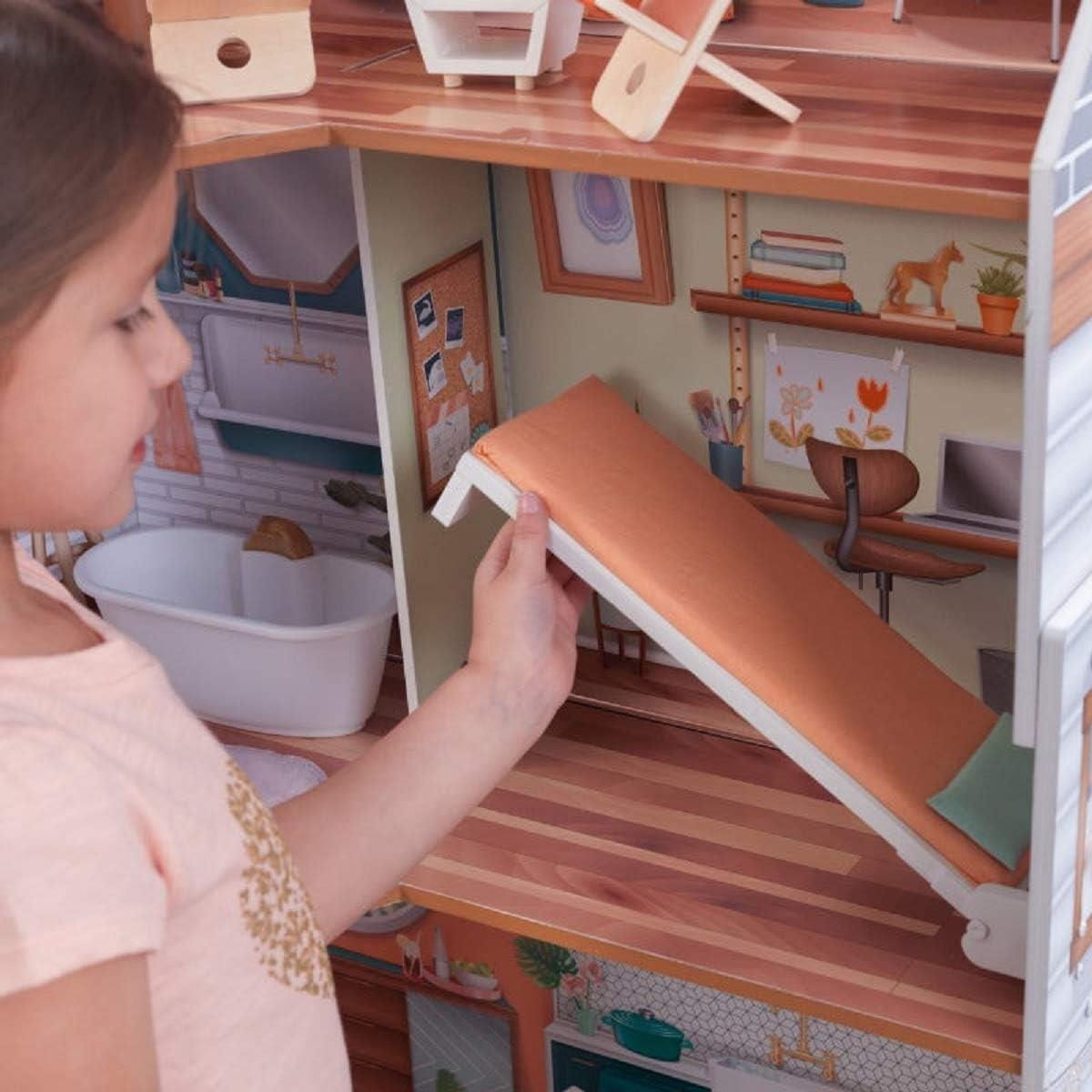 KidKraft Marlow Casa Delle Bambole In Legno 3 Piani Con Mobili - Giocattolo Per Bambine