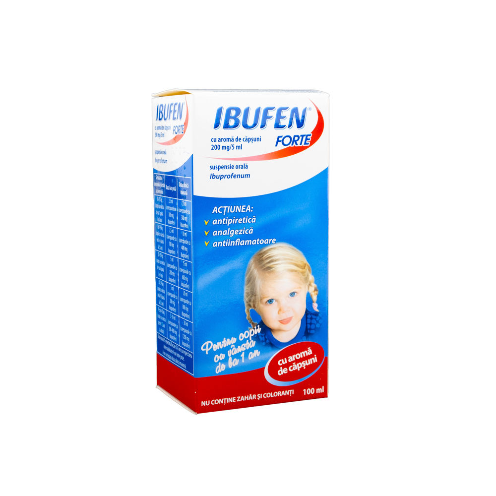 Nobil De obicei Masă  Ibufen Forte cu aroma de capsuni 200mg/5ml 100ml susp. orala