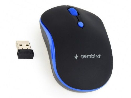 Wireless Mouse Gembird MUSW-4B-03-B, Optical, 800-1600 dpi, 4 buttons,  Ambidextrous, Black/Blue