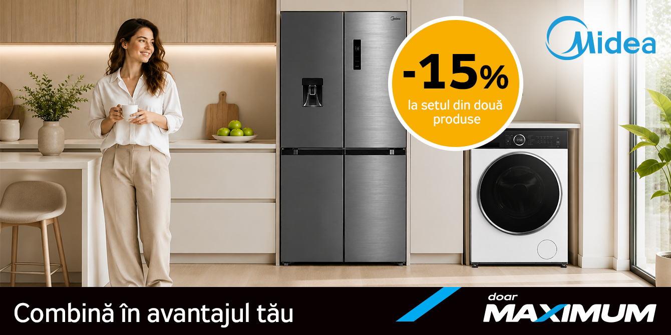 Midea  creează-ți propriul set, în avantajul tău. 15% reducere la un set format din 2 produse Midea