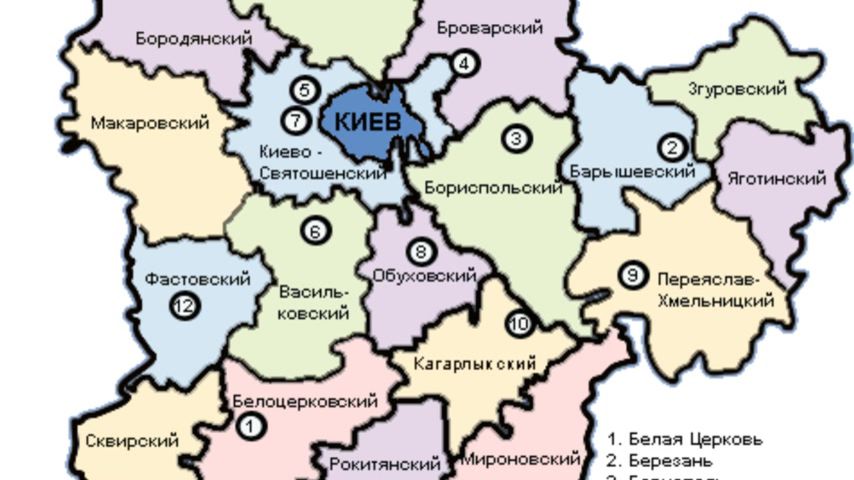 Карта киевской области с населенными пунктами