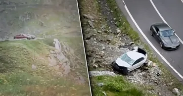 Mașină căzută în prăpastie pe Transfăgărășan. Șoferul a uitat să tragă frâna de mână