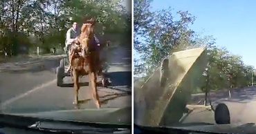 Момент ДТП с участием повозки с лошадью и легкового авто попал на видео. Фото: Point.md.