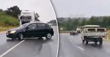 O Toyota a derapat pe carosabilul umed la Peresecina: Șoferul a evitat ca prin minune o coliziune