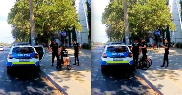 Un bărbat în cărucior, „pus pe picioare” de un polițist. Momentul a devenit viral