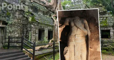 O statuie seculară a lui Buddha fără cap, descoperită într-un complex de temple din Cambodgia