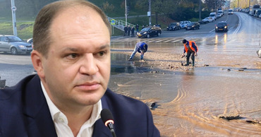 Чебан: Улицу Албишоара затопило из-за прорыва трубы, это не связано с ремонтом. Коллаж: Point.md