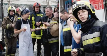 Кафе на пешеходной улице угощало пожарных выпечкой после борьбы с огнём