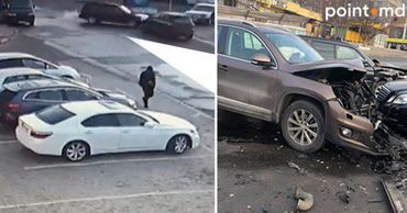 Момент столкновения двух автомобилей в Кишиневе попал на видео.