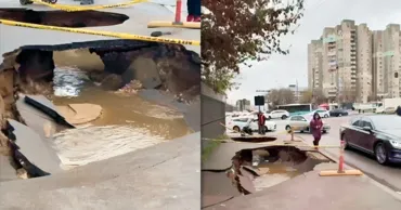 Trotuar surpat în centrul Capitalei: A avut loc o defecțiune la rețeaua de apă