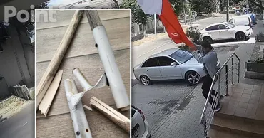 Неизвестный мужчина сорвал флаги с офиса партии "Гражданский конгресс"