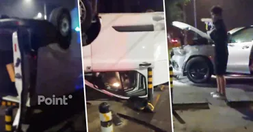 Accident în Capitală: Un Ford s-a răsturnat, iar un Mercedes a luat foc